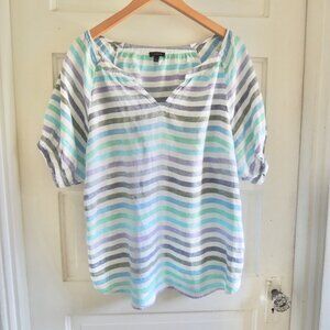 Talbots 100% Linen Multicolor Rockport Striped Top L